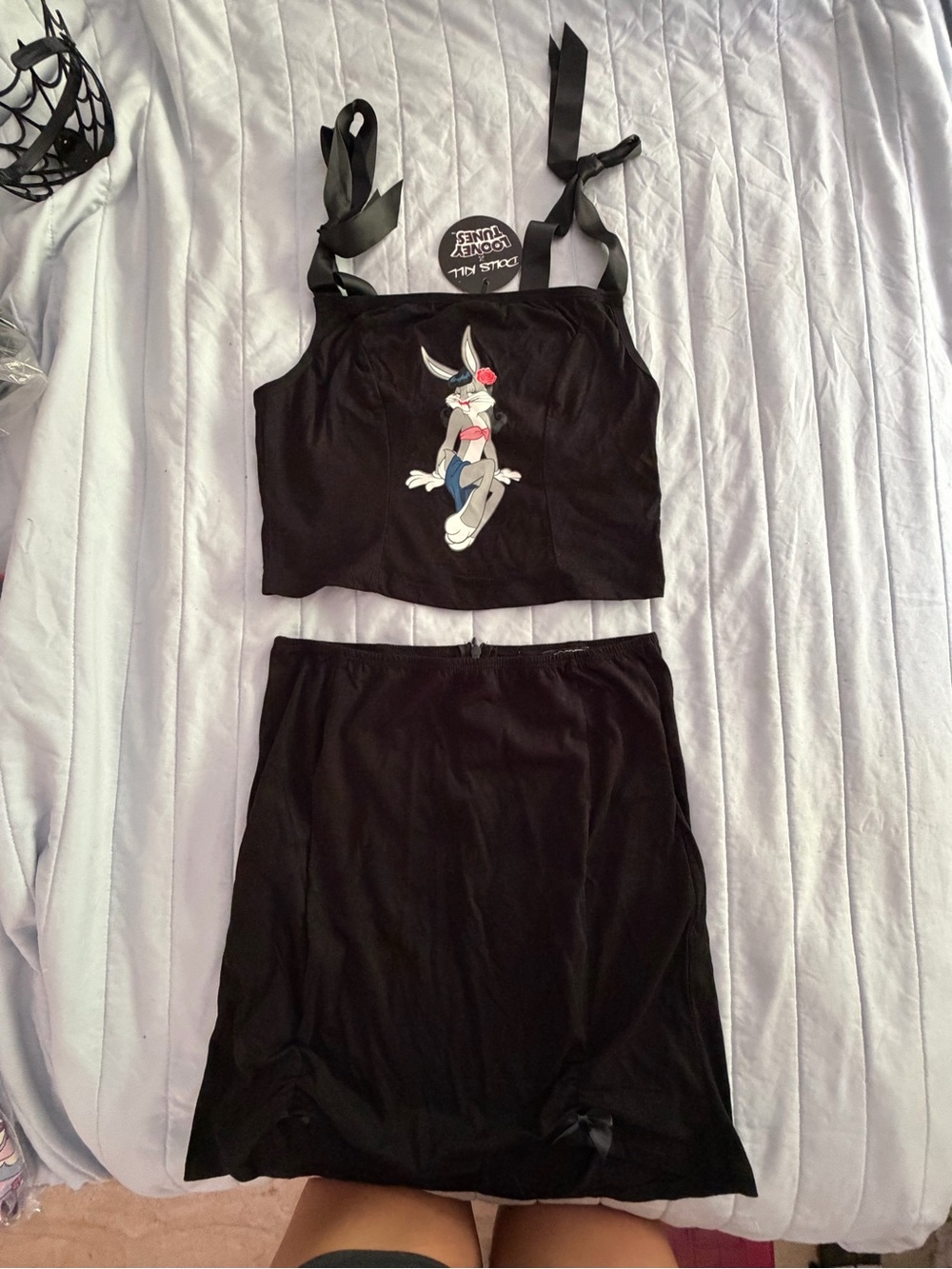 Dolls Kill X looney tunes Black Two-Piece Crop Top and Skirt Set